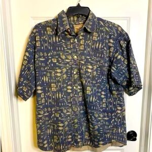 Woolrich  Fish Reel Pattern L Button Down Shirt Men's 100% Cotton Made in USA
